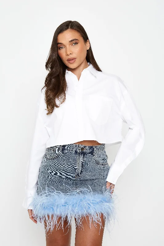 Denim Skirt with Feather Trim