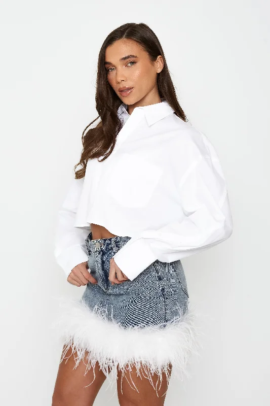 Denim Skirt with Feather Trim