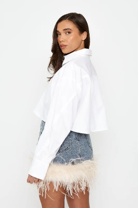 Denim Skirt with Feather Trim