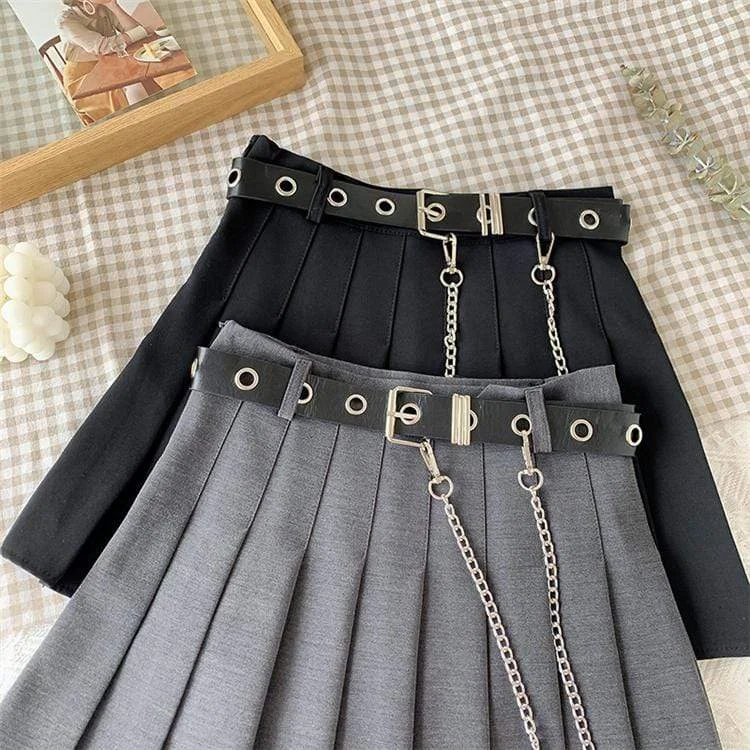 Women's Punk Pleated Skirts Waist Belt And Chain