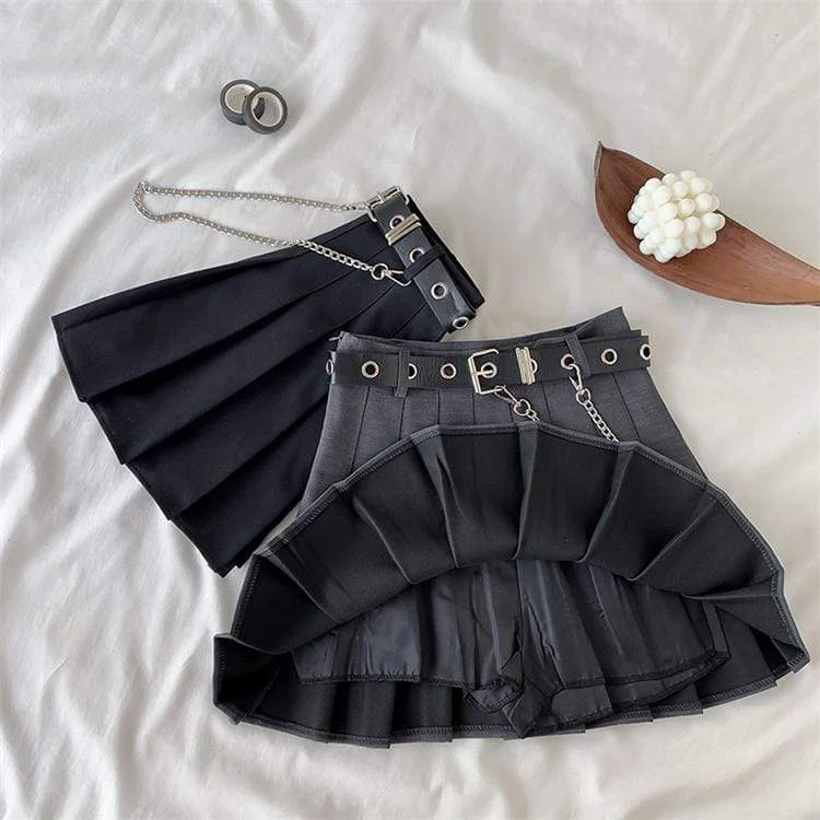 Women's Punk Pleated Skirts Waist Belt And Chain