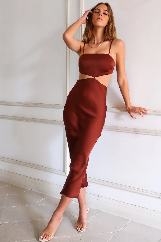 Andorra Satin Midi - Rust Brown