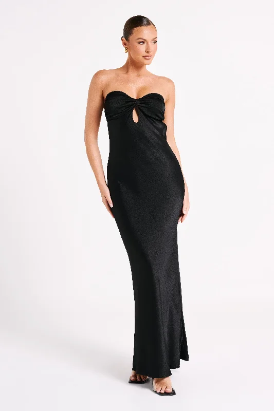 Antonella Strapless Keyhole Maxi Dress - Black