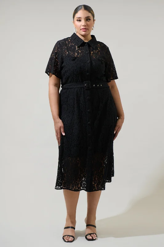 Carlini Lace Button Up Midi Dress Curve