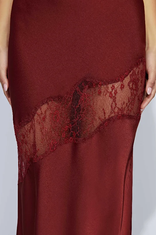 Chandra Lace Detail Satin Maxi Dress - Cherry Chocolate