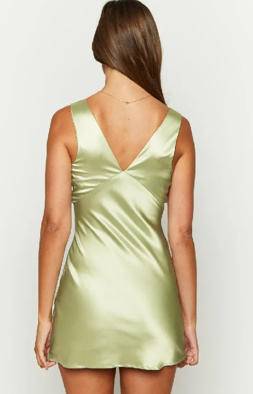 Daphne Sage Satin Mini Dress