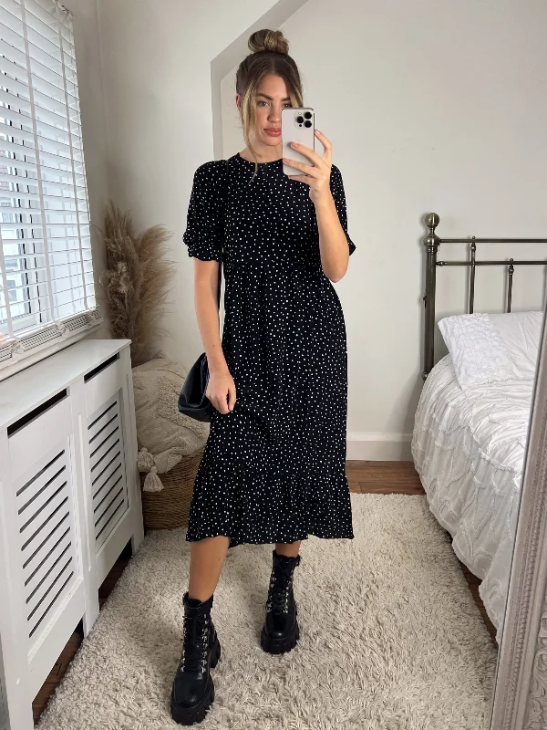 Kaylee Smock Tiered Midi Dress / Mono Spot