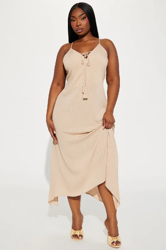 Lace Up Cami Maxi Dress 11- Tan