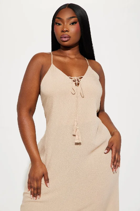 Lace Up Cami Maxi Dress 11- Tan