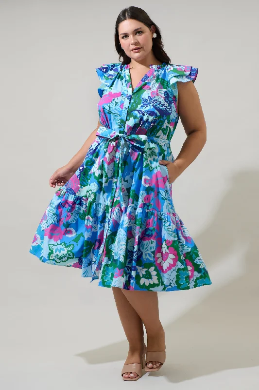 Lavera Floral Dynamite Button Midi Dress Curve