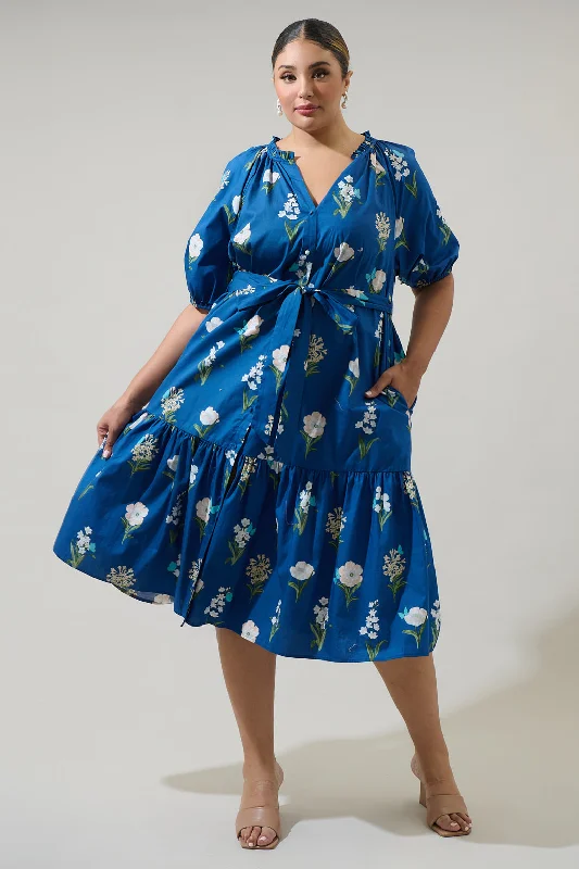 Madison Floral Wynette Tiered Midi Dress Curve