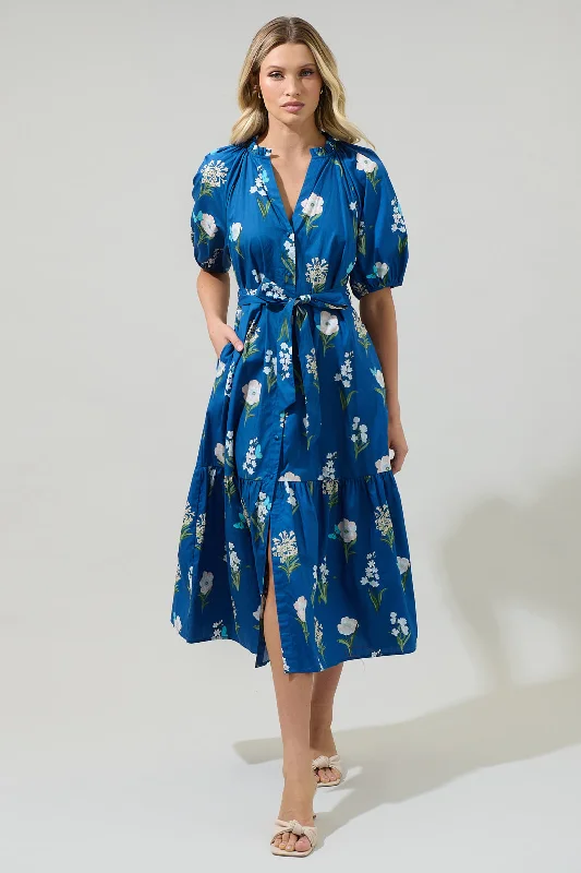 Madison Floral Wynette Tiered Midi Dress