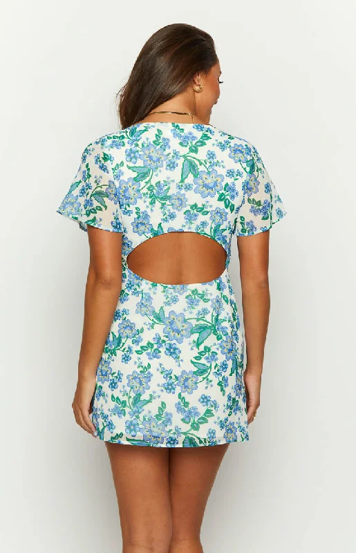 Mira Blue Floral Chiffon Mini Dress