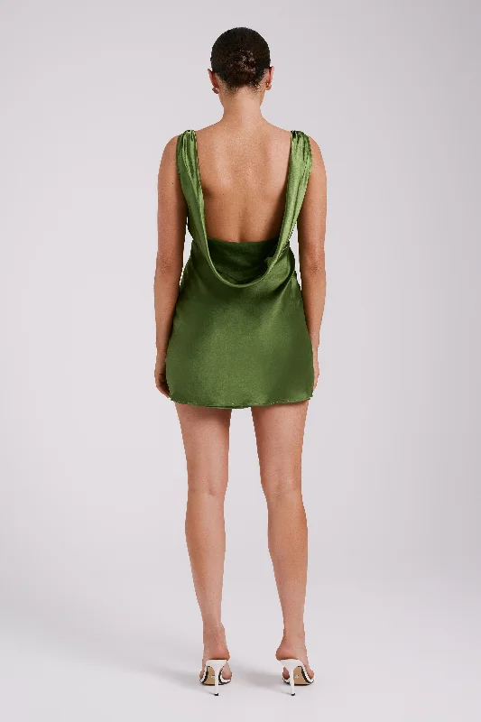 Nadia Satin Mini Dress With Cowl Back - Emerald