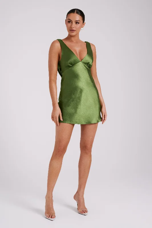 Nadia Satin Mini Dress With Cowl Back - Emerald