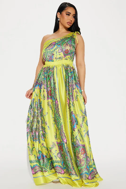 Nia Satin Maxi Dress - Yellow/combo