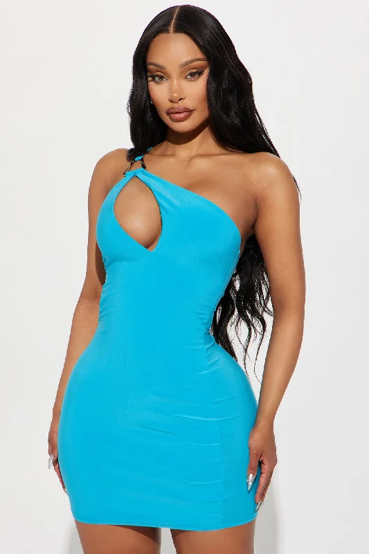 Ollia One Shoulder Mini Dress - Turquoise