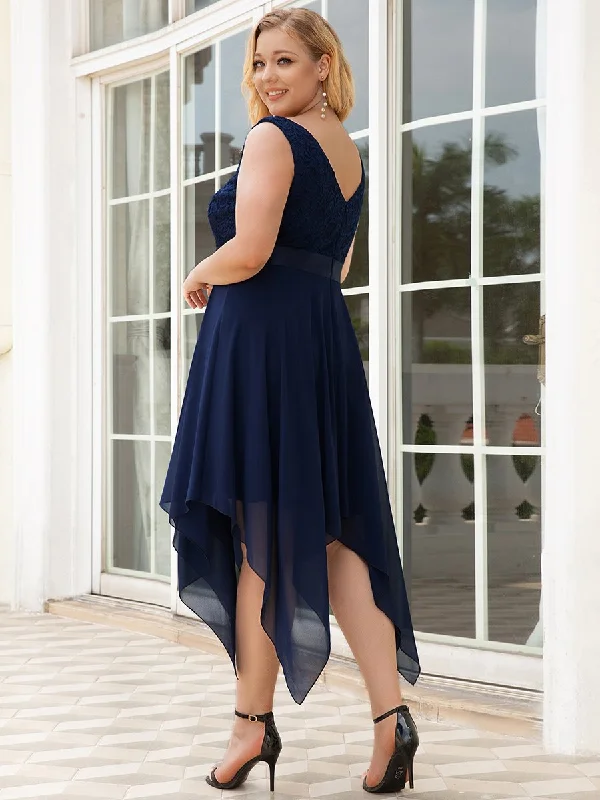 Plus Size Deep V Neck Asymmetrical Hem Sleeveless Wholesale Dresses