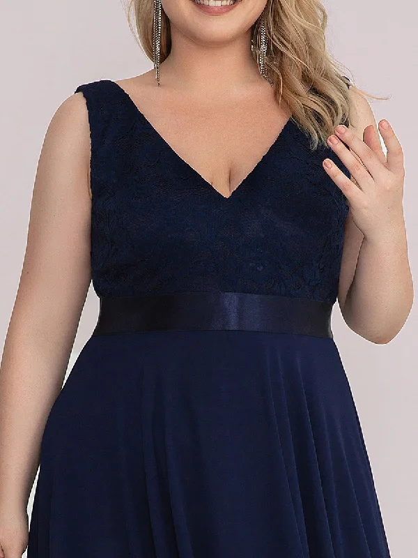 Plus Size Deep V Neck Asymmetrical Hem Sleeveless Wholesale Dresses