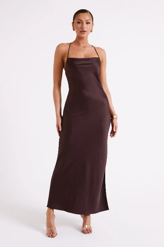 Sydney Straight Neck Slip Maxi Dress - Chocolate