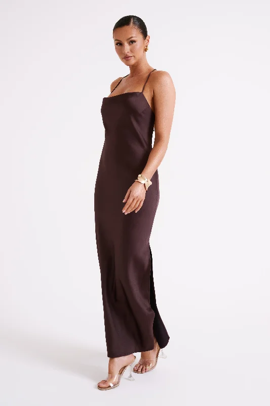 Sydney Straight Neck Slip Maxi Dress - Chocolate