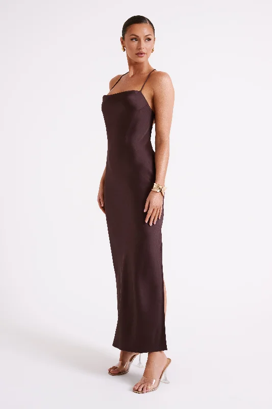 Sydney Straight Neck Slip Maxi Dress - Chocolate