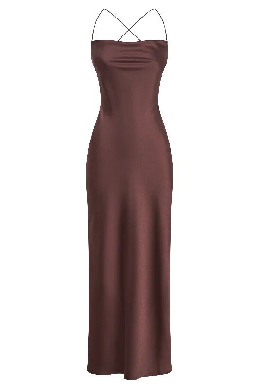 Sydney Straight Neck Slip Maxi Dress - Chocolate