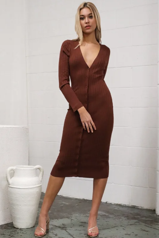 Tatiana Ribbed Dress - Brown