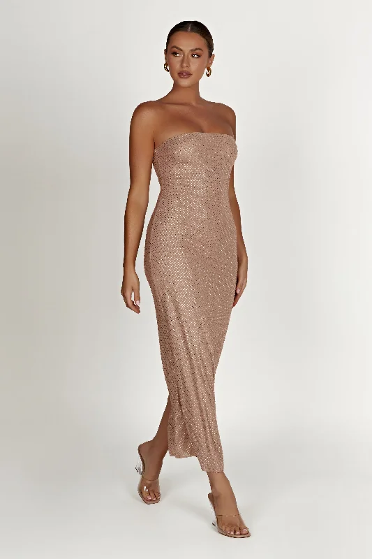 Waverly Strapless Diamante Midi Dress - Nude